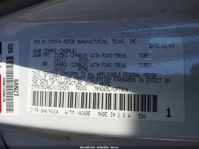 5TFRX5GN0LX172929 Toyota 2tr-fe