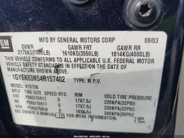 2004 CADILLAC ESCALADE 1GYEK63N54R157402 Photo 8