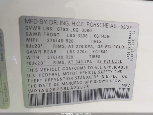 2008 PORSCHE CAYENNE WP1AB29P38LA32878 Photo 8
