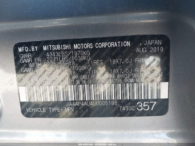 Mitsubishi mivec 2020 JA4AP4AU4LU005198 Image 9