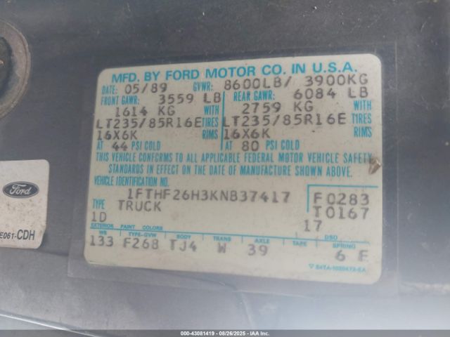 1989 FORD F250 1FTHF26H3KNB37417 Photo 8