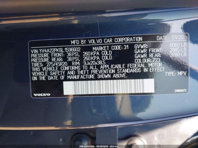 2020 VOLVO XC90 YV4A22PK6L1596602 Photo 8