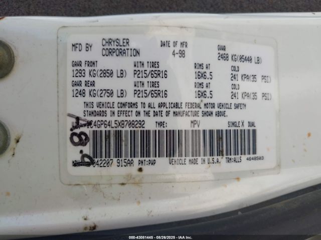 1999 CHRYSLER TOWN & COUNTRY 1C4GP64L5XB708292 Photo 8