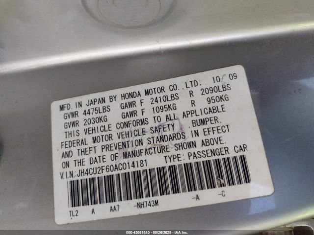 2010 ACURA TSX JH4CU2F60AC014181 Photo 8