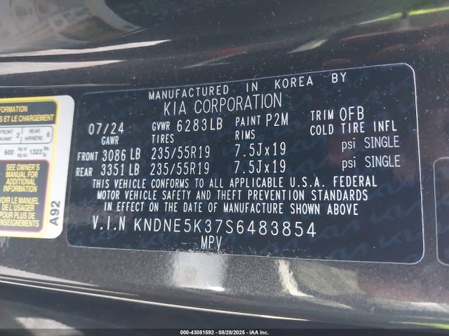 KNDNE5K37S6483854 KIA gdi lamda iii