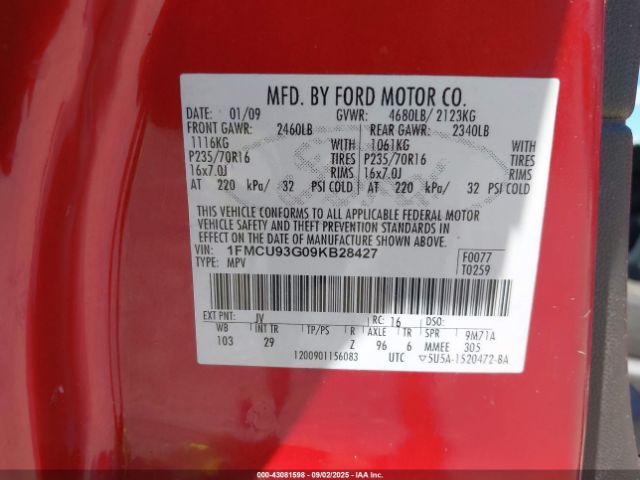 2009 FORD ESCAPE 1FMCU93G09KB28427 Photo 8