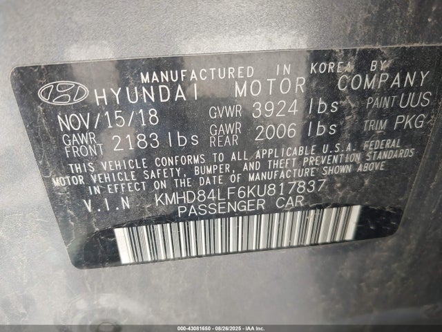 KMHD84LF6KU817837 Hyundai mpi nu