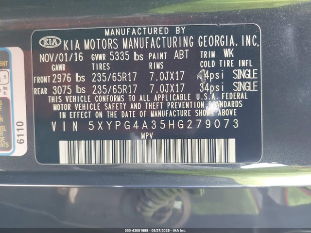 5XYPG4A35HG279073 KIA 2017