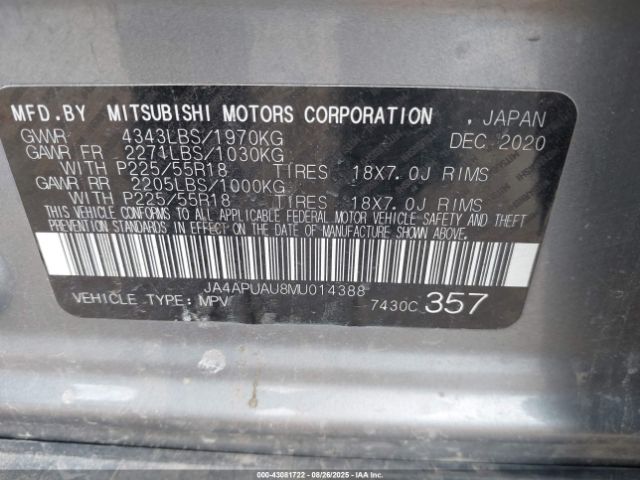 2021 MITSUBISHI OUTLANDER SPORT JA4APUAU8MU014388 Photo 8