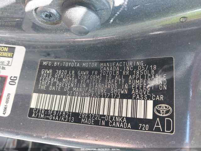 Toyota 2zr-fe 2018 2T1BURHEXJC117173 Image 9