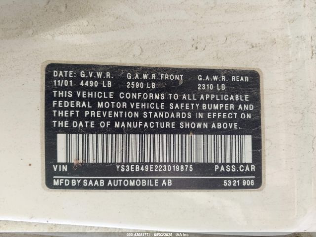 2002 SAAB 9-5 YS3EB49E223019875 Photo 8