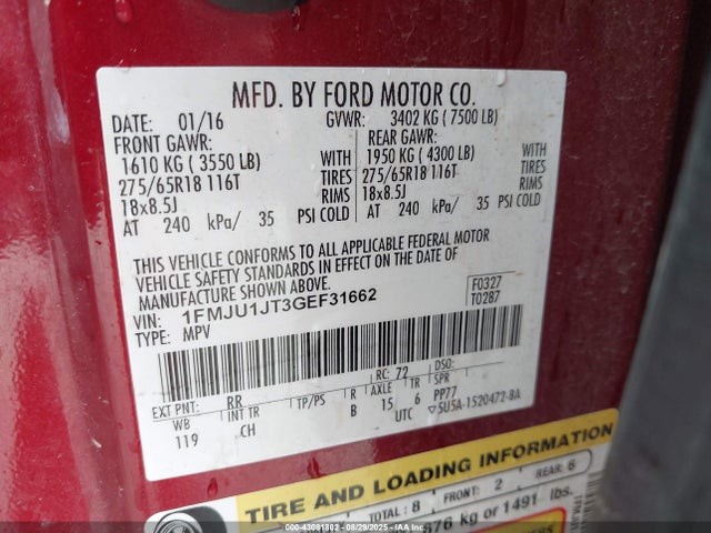 1FMJU1JT3GEF31662 Ford Expedition Xlt