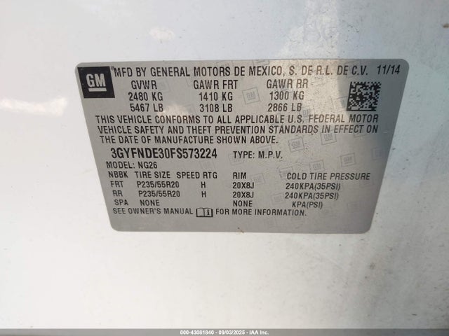 2015 CADILLAC SRX 3GYFNDE30FS573224 Photo 8