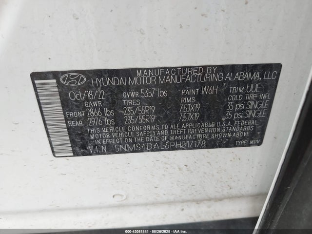 5NMS4DAL6PH517178 Hyundai t-gdi theta iii