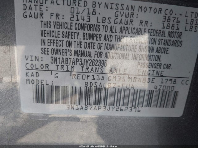 3N1AB7AP3JY262396 Nissan Sentra