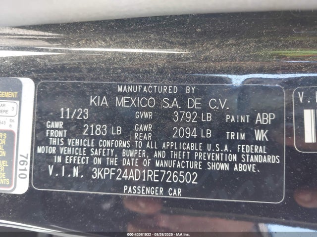 3KPF24AD1RE726502 KIA mpi nu