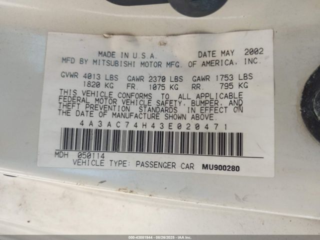 2003 MITSUBISHI ECLIPSE 4A3AC74H43E020471 Photo 8