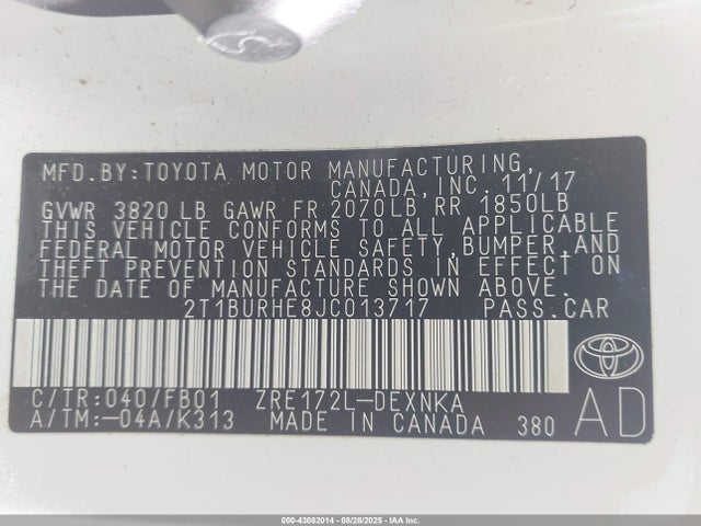 Toyota 2zr-fe 2018 2T1BURHE8JC013717 Image 9