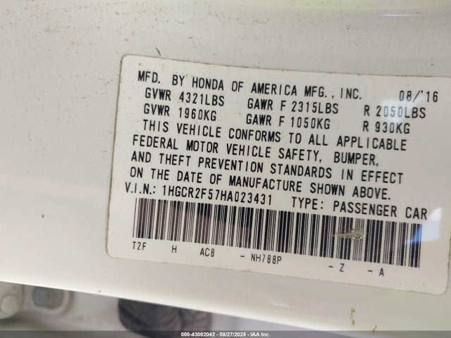 1HGCR2F57HA023431 Honda k24w1
