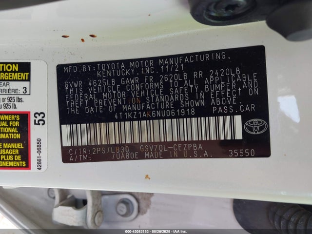 4T1KZ1AK6NU061918 Toyota 2gr-fks