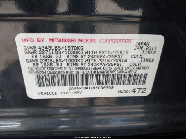 2011 MITSUBISHI OUTLANDER SPORT JA4AP3AU7BZ009709 Photo 8