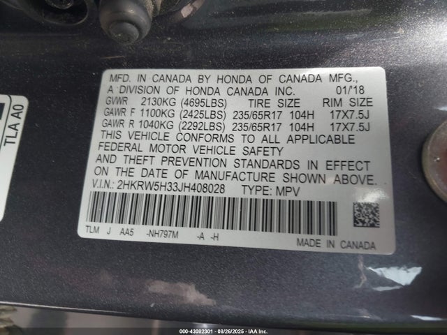 2HKRW5H33JH408028 Honda k24w9/k24v9