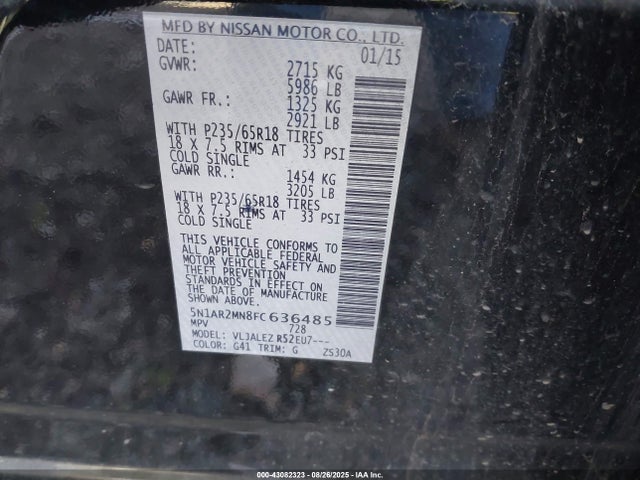 Nissan Pathfinder 2015 5N1AR2MN8FC636485 Image 9