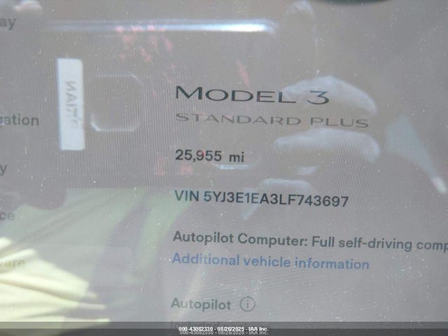 5YJ3E1EA3LF743697 Tesla MODEL 3
