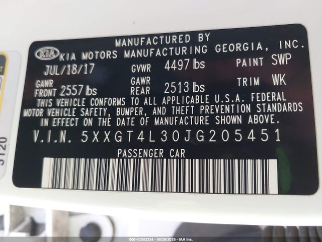 5XXGT4L30JG205451 KIA gdi