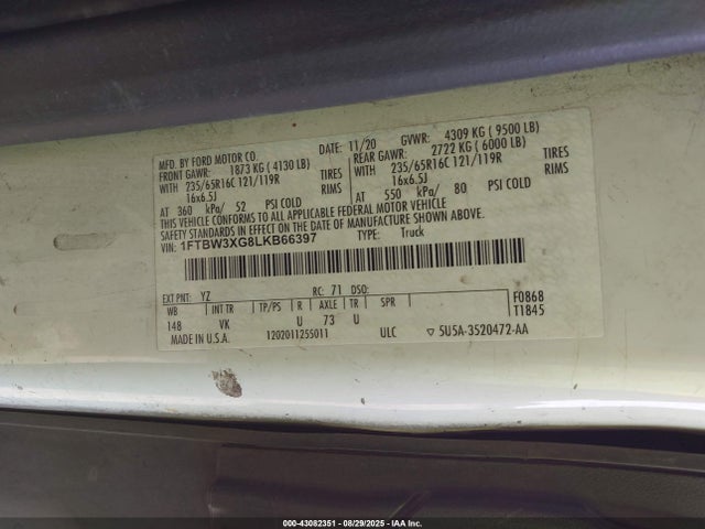 1FTBW3XG8LKB66397 Ford 2020