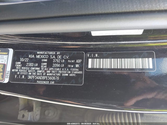 2023 Kia Forte Gt-line მანქანა იყიდება აუქციონზე, vin: 3KPF54AD8PE560676, აუქციონის ნომერი: 43082372