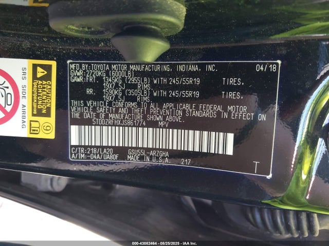 Toyota 2gr-fks 2018 5TDDZRFHXJS861774 Image 9