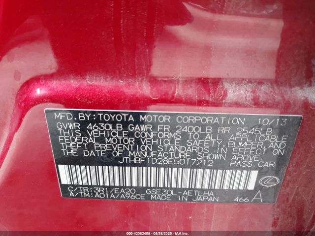 2014 LEXUS IS 250 JTHBF1D28E5017212 Photo 8