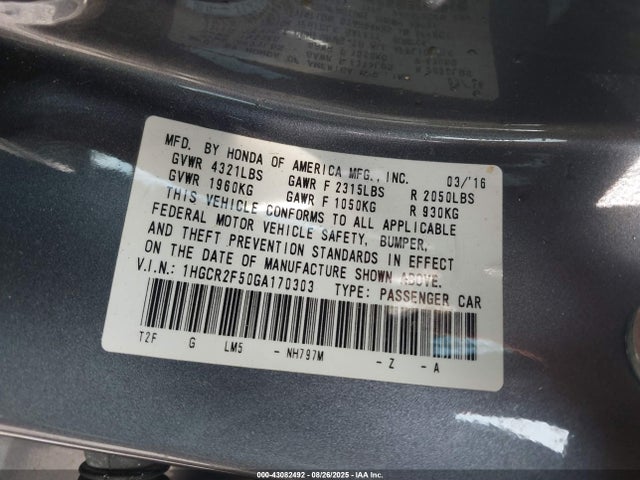 1HGCR2F50GA170303 Honda Accord Sport