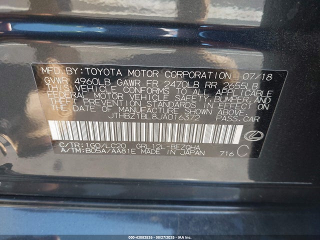 2018 Lexus Gs 350 მანქანა იყიდება აუქციონზე, vin: JTHBZ1BL8JA016372, აუქციონის ნომერი: 43082535