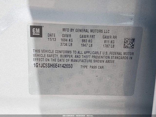 1G1JC5SH6E4142650 Chevrolet Sonic Lt Auto