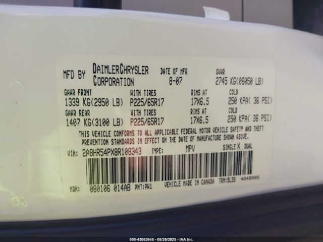 2008 CHRYSLER TOWN & COUNTRY 2A8HR54PX8R108343 Photo 8