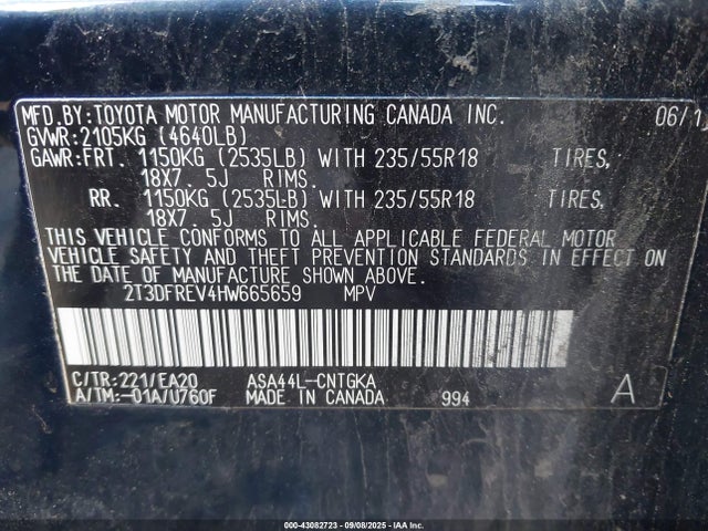 Toyota 2ar-fe 2017 2T3DFREV4HW665659 Image 9
