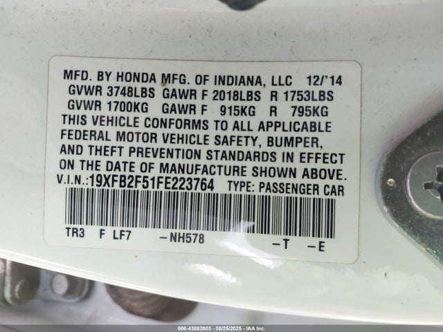 Honda r18z1 2015 19XFB2F51FE223764 Image 9