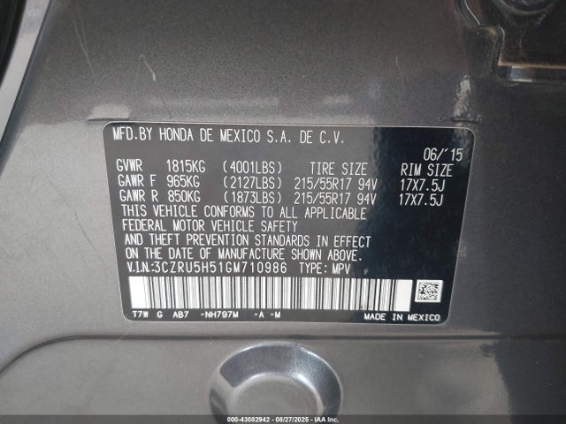 3CZRU5H51GM710986 Honda r18z9
