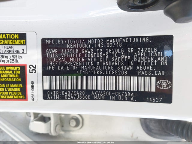 4T1B11HK8JU085208 Toyota a25a-fks