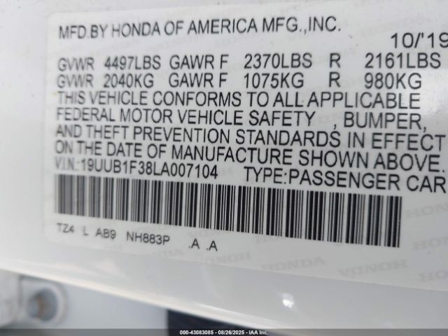 2020 ACURA TLX 19UUB1F38LA007104 Photo 8