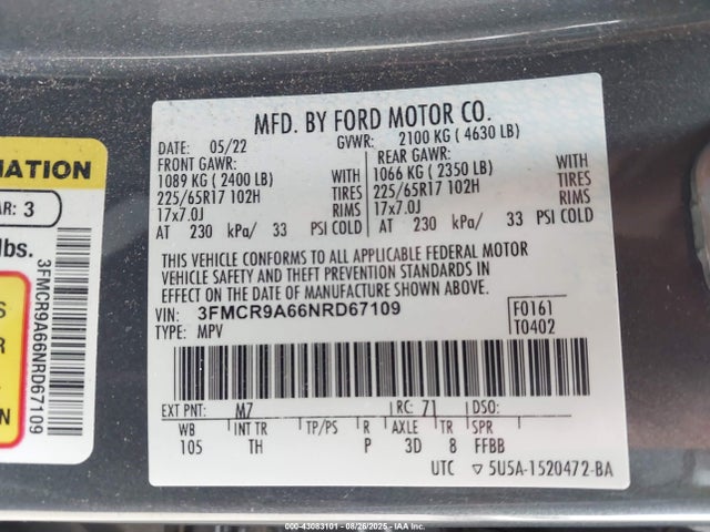 3FMCR9A66NRD67109 Ford dragon