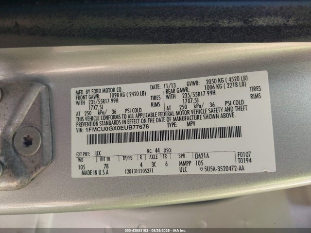 Ford ESCAPE SE 2014 1FMCU0GX0EUB77678 Image 9