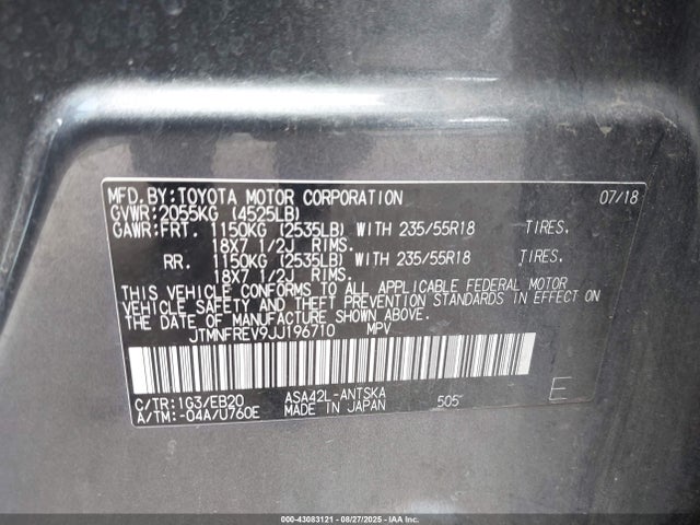 JTMNFREV9JJ196710 Toyota 2ar-fe