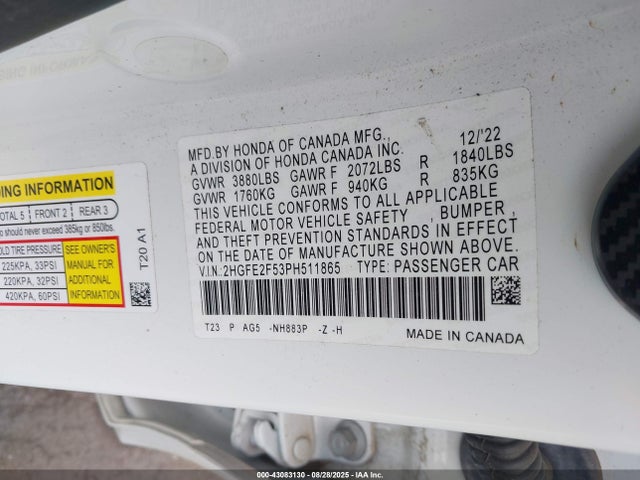 Honda k20c2 2023 2HGFE2F53PH511865 Image 9