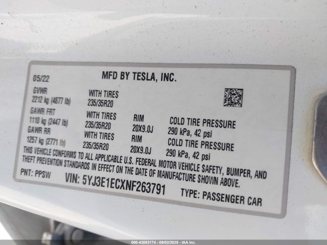 2022 TESLA MODEL 3 5YJ3E1ECXNF263791 Photo 8
