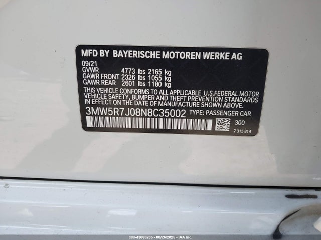 3MW5R7J08N8C35002 BMW 330I