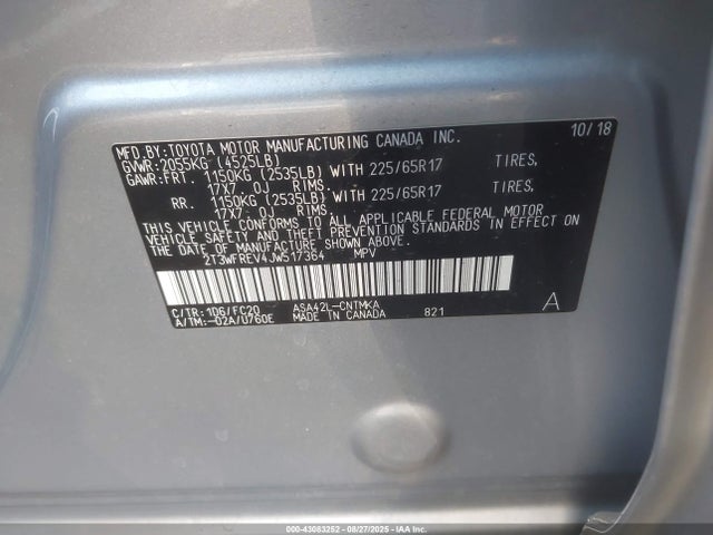 Toyota 2ar-fe 2018 2T3WFREV4JW517364 Image 9