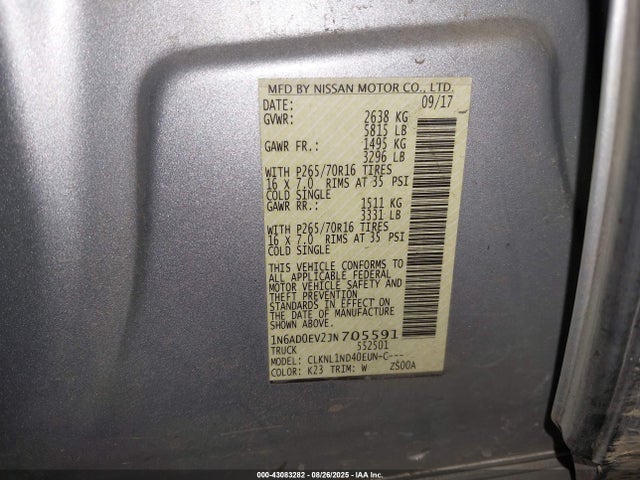 Nissan Frontier 2018 1N6AD0EV2JN705591 Image 9